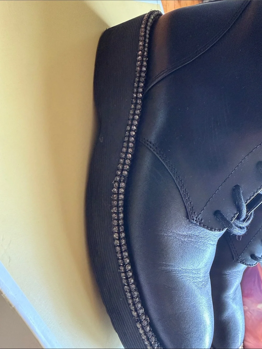 Michael Kors Black Lace-Up Platform Combat Boots with Studded Welt